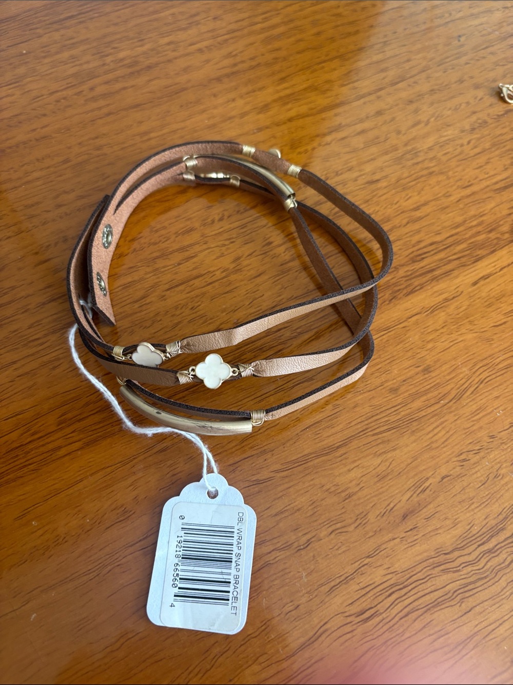 Brown Multi-Strand Wrap Bracelet with White Clover Accents